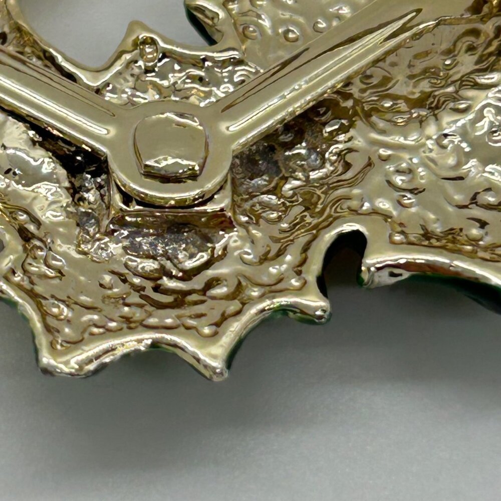 Vintage Gerry's Christmas Brooch Gold-Tone French Horn Pin Enamel Holly Berries - Picture 12 of 15